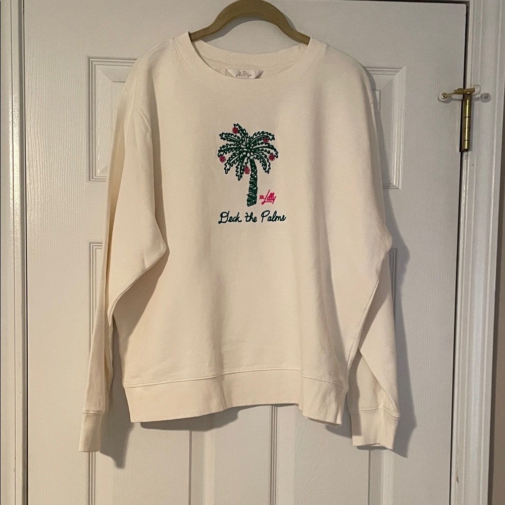 Lilly Pulitzer ‘Deck The Palms’ Holiday Sweatshirt w/ Embroidery, Medium